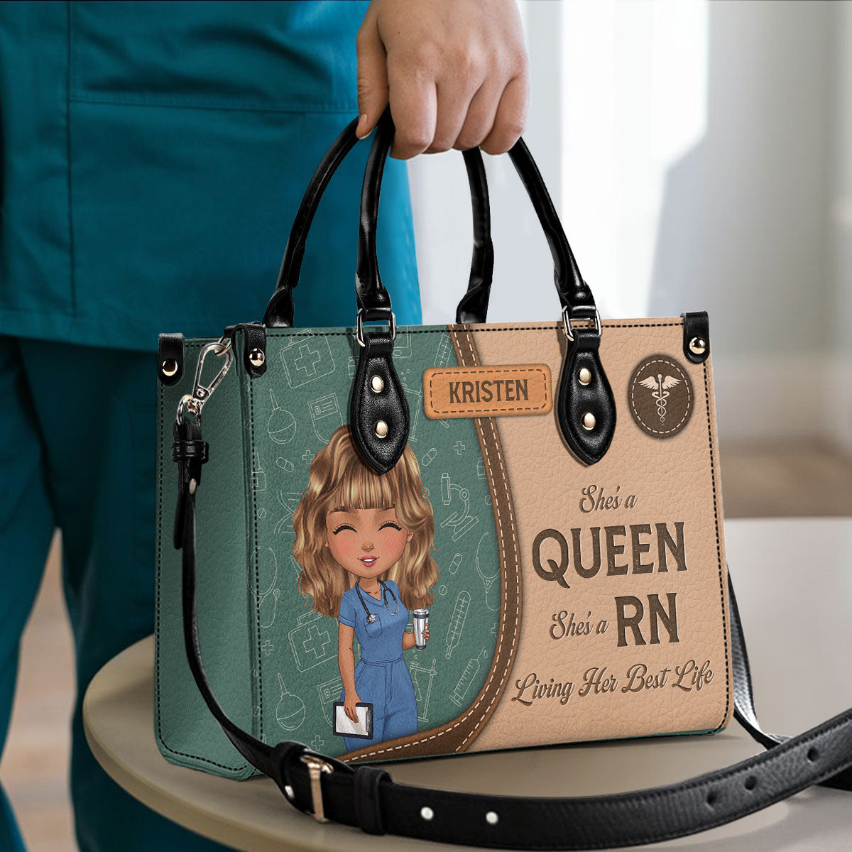 She Is A Nurse Queen - Personalized Custom Leather Handbag