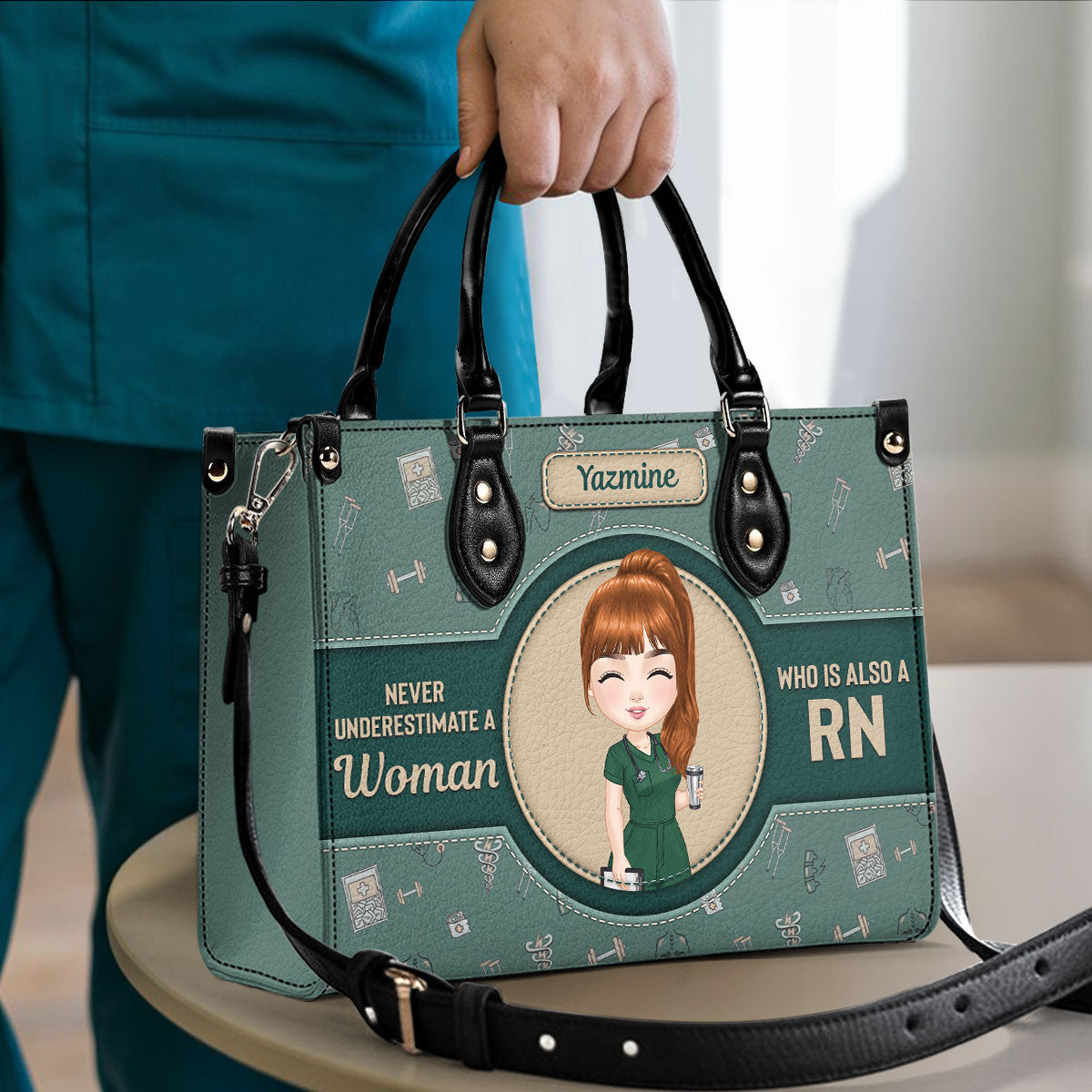 Never Underestimate A Nurse - Personalized Custom Leather Handbag