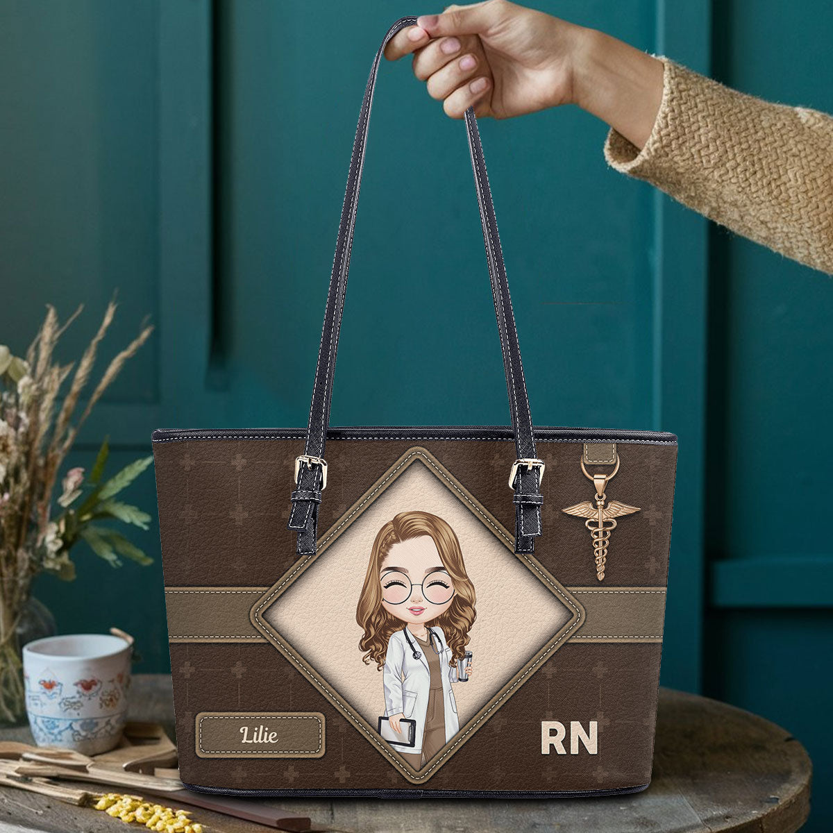 Cross Nurse - Personalized Custom Leather Tote Bag