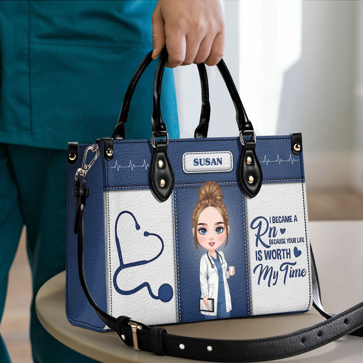 I Became A Nurse - Personalized Custom Leather Handbag