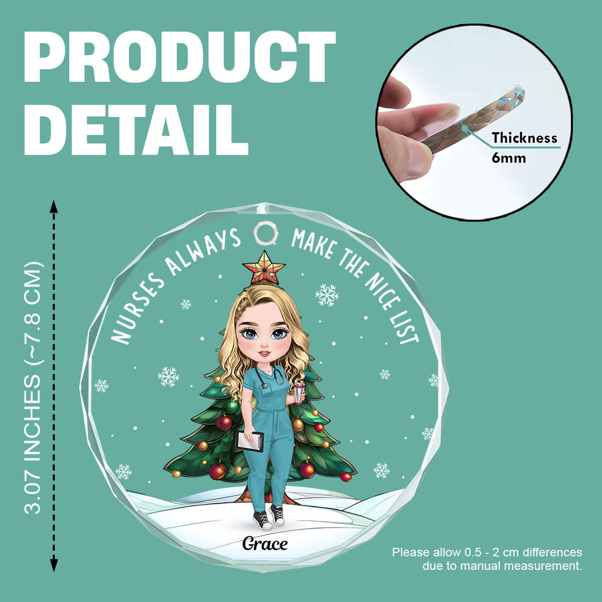 The Nice List - Personalized Nurse Circle Glass Ornament