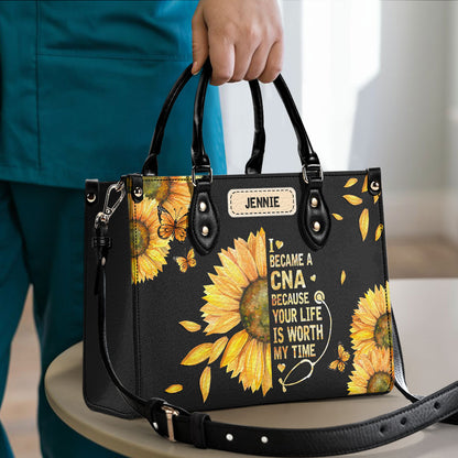 Sunflower Nurse - Personalized Custom Leather Handbag