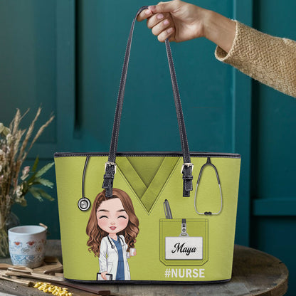 Graceful Scrub - Personalized Custom Nurse Leather Tote Bag