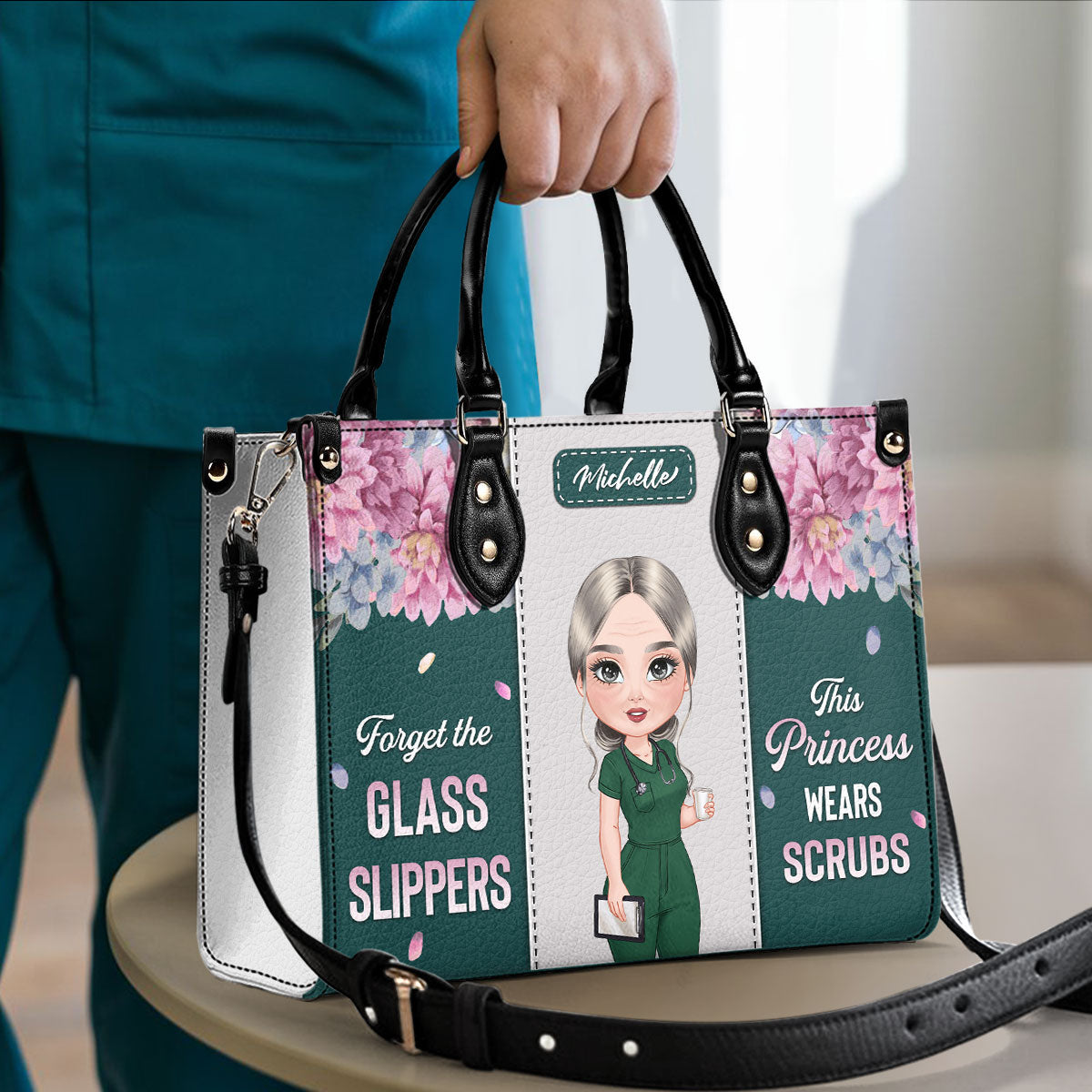 Princess Wears Scrubs - Personalized Custom Leather Handbag