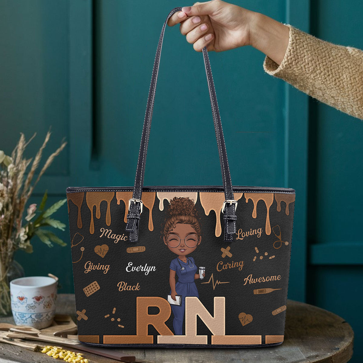 Proud Nurse - Personalized Custom Nurse Leather Tote Bag