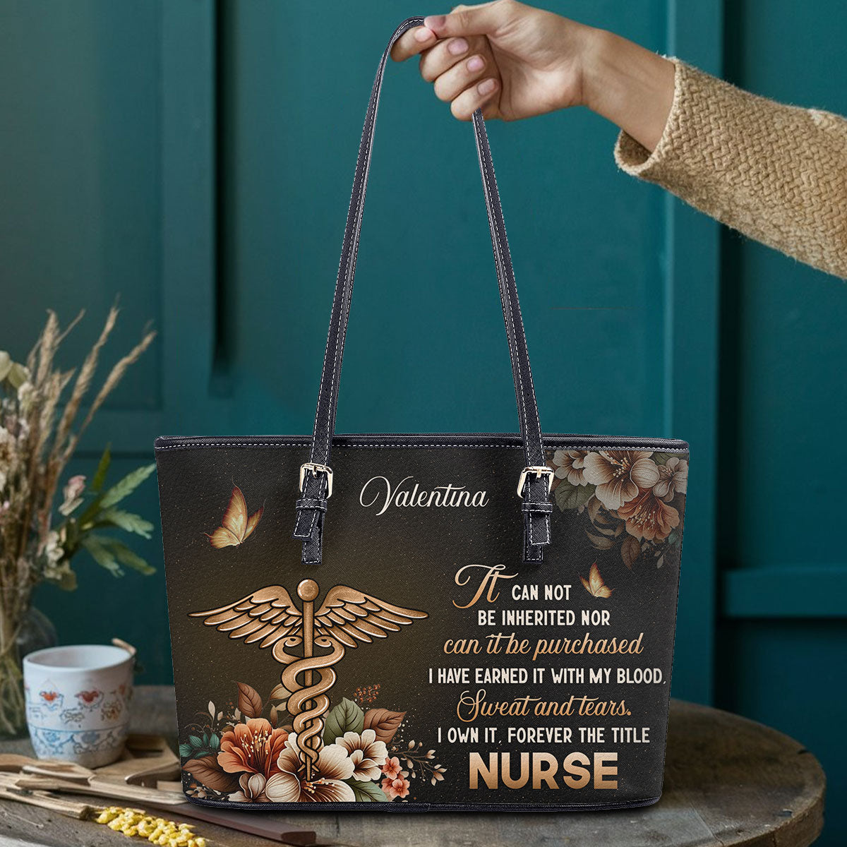 Forever The Title Nurse - Personalized Custom Nurse Leather Tote Bag