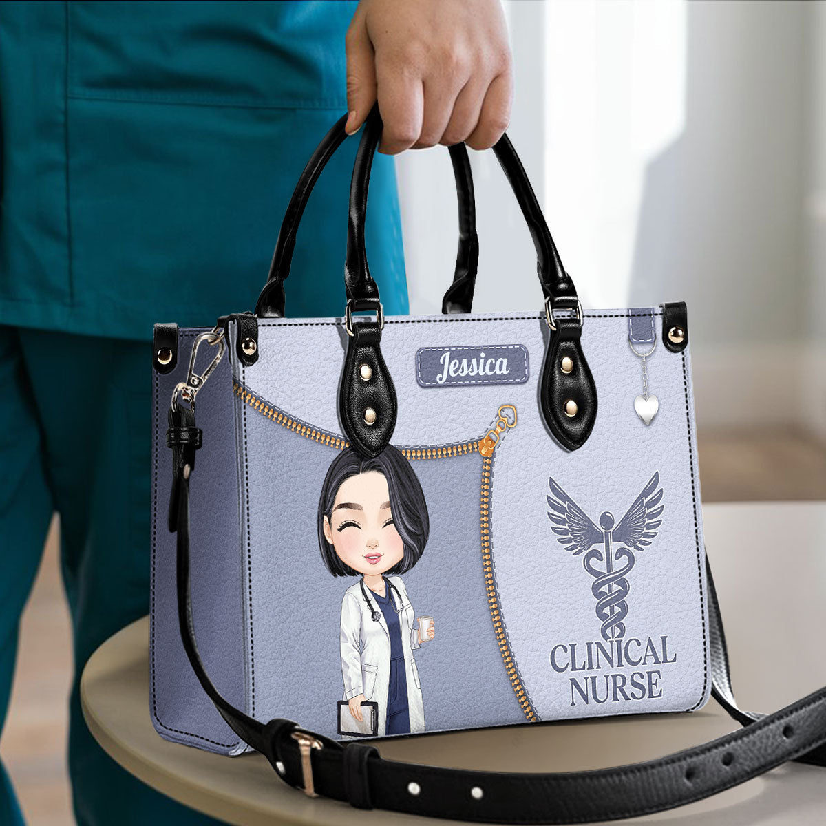 Watercolor Nurse - Personalized Custom Leather Handbag