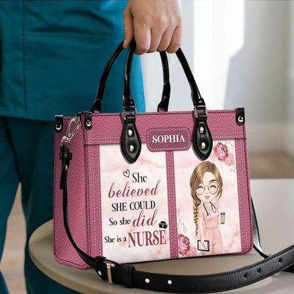 She Believed She Could - Personalized Custom Leather Handbag