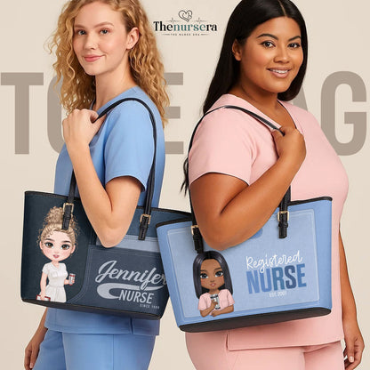 The Iconic Nurse - Personalized Custom Nurse Leather Tote Bag