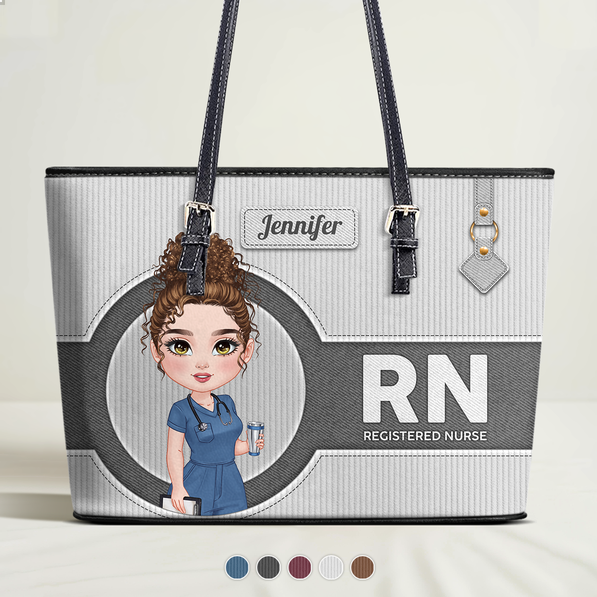 Denim Corduroy Nurse - Personalized Custom Nurse Leather Tote Bag