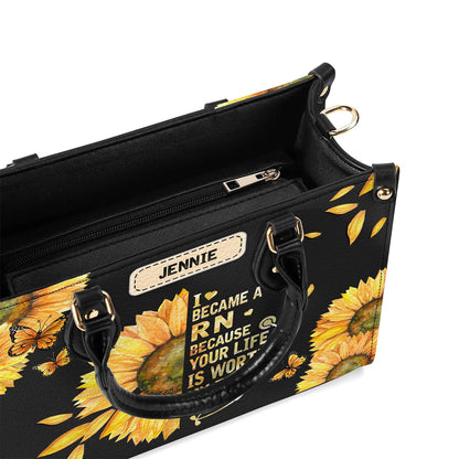 Sunflower Nurse - Personalized Custom Leather Handbag