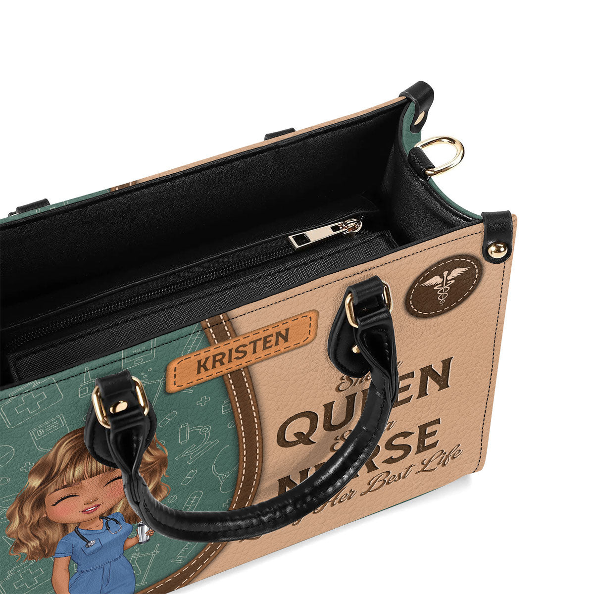 She Is A Nurse Queen - Personalized Custom Leather Handbag