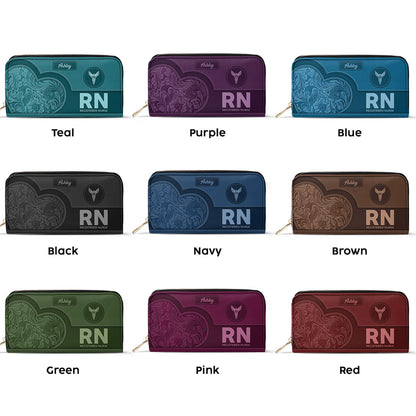 Seamless Pattern Nurse - Personalized Nurse Leather Long Wallet