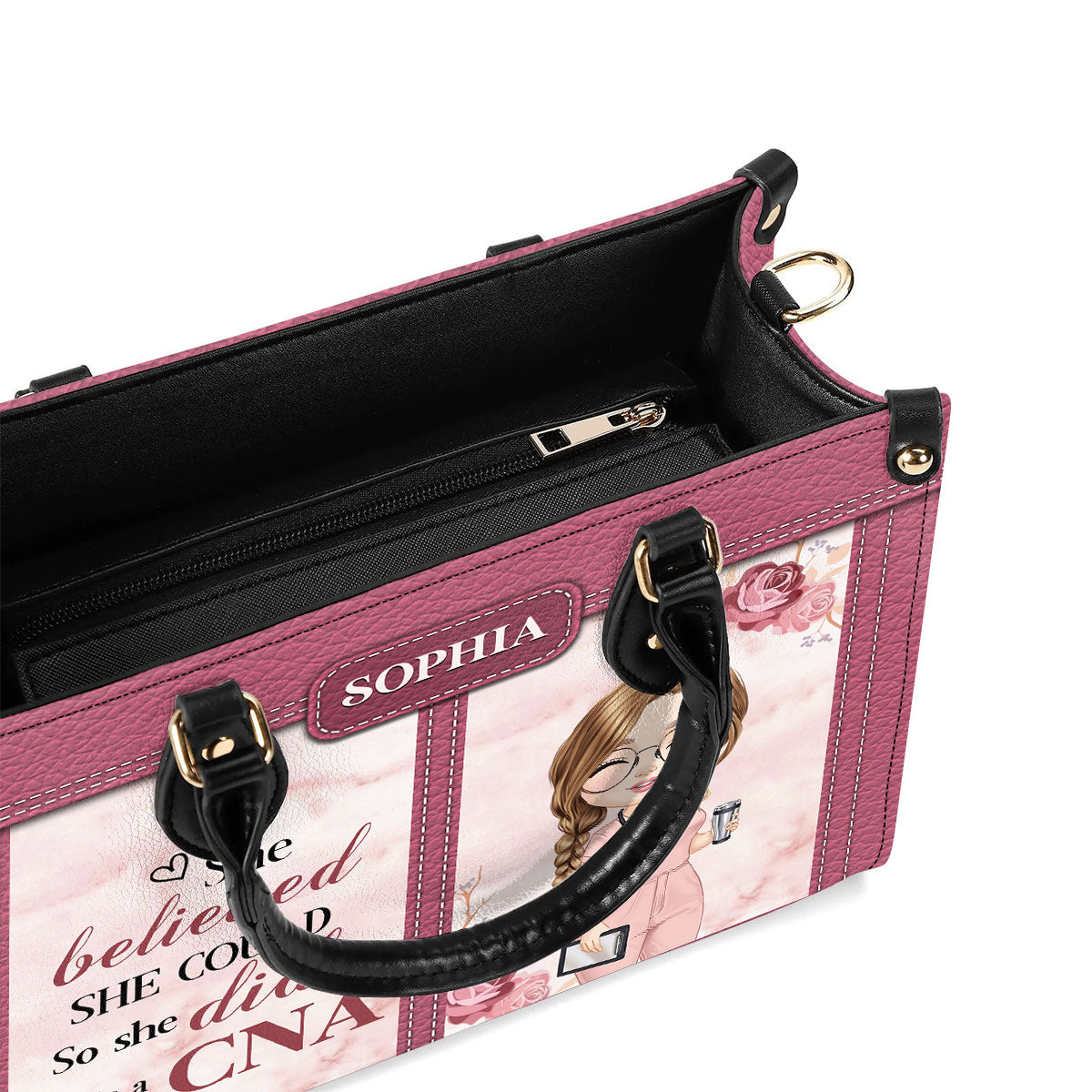 She Believed She Could - Personalized Custom Leather Handbag