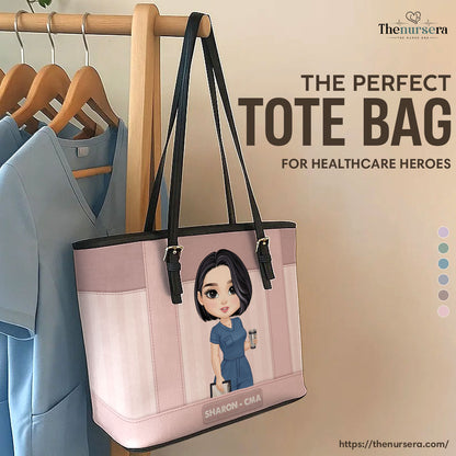 Striped Pattern Nurse - Personalized Custom Nurse Leather Tote Bag