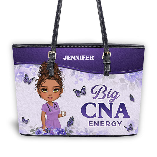 Big Nurse Energy - Personalized Custom Nurse Leather Tote Bag