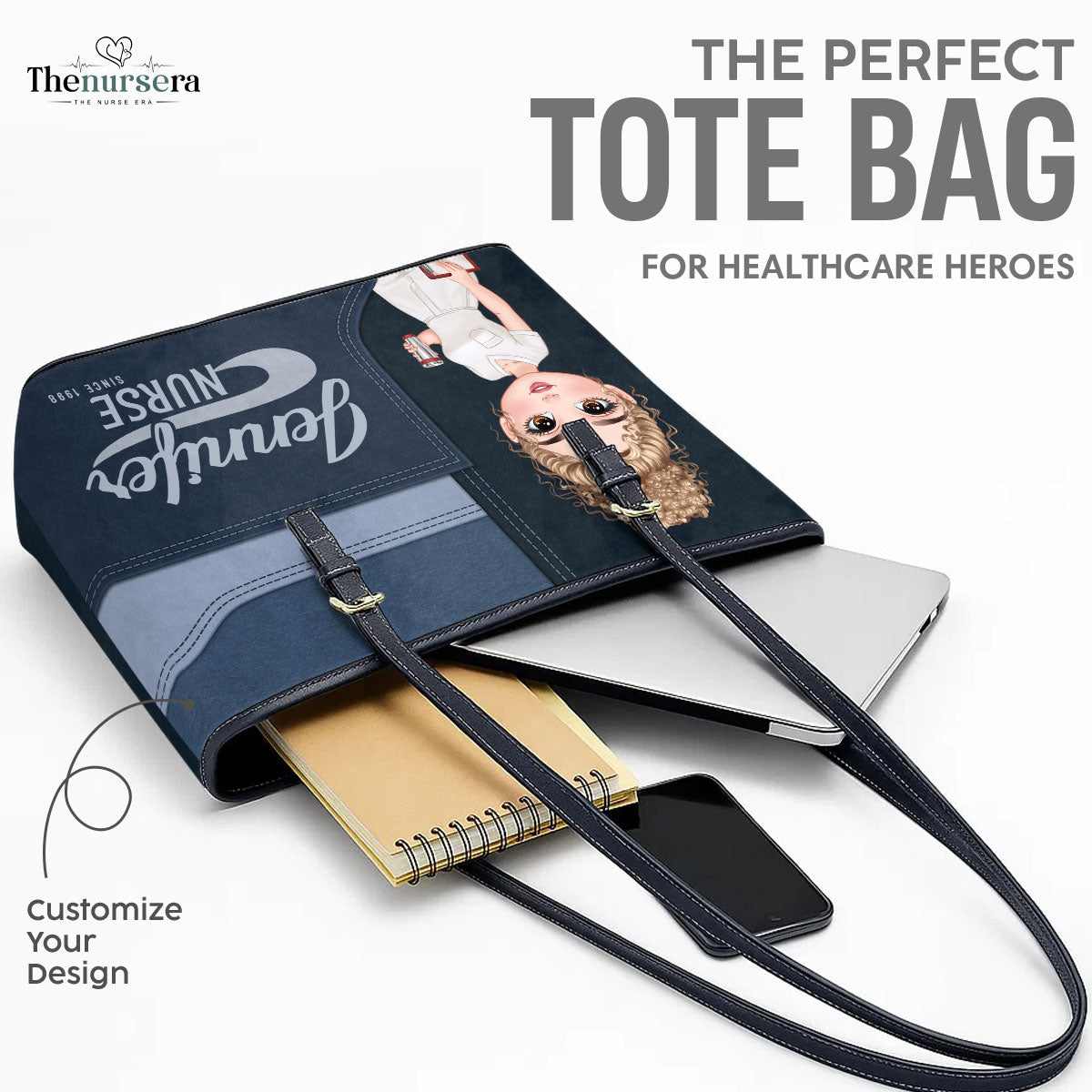 The Iconic Nurse - Personalized Custom Nurse Leather Tote Bag
