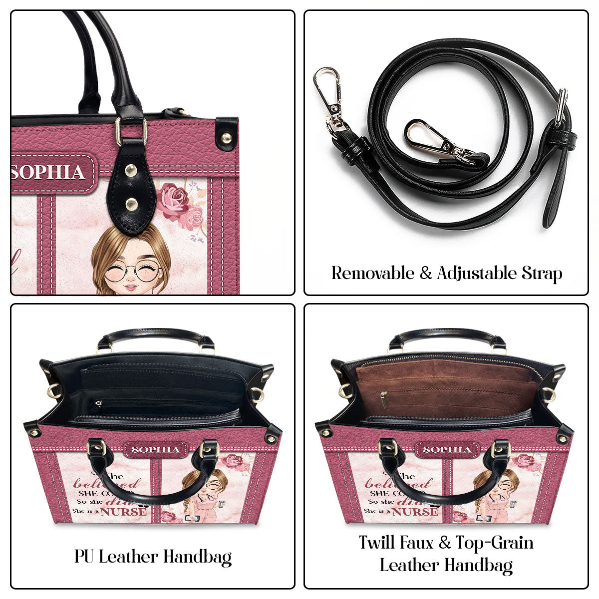 She Believed She Could - Personalized Custom Leather Handbag