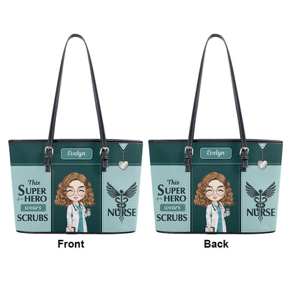 Superhero In Scrubs - Personalized Custom Nurse Leather Tote Bag