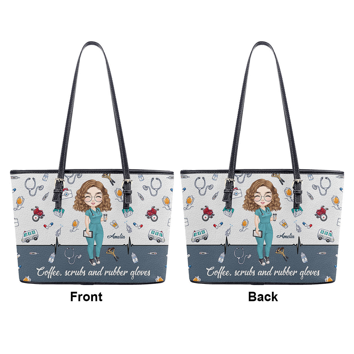 Happy Nurse - Personalized Custom Nurse Leather Tote Bag