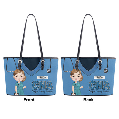 Hero Wears Scrub - Personalized Custom Nurse Leather Tote Bag