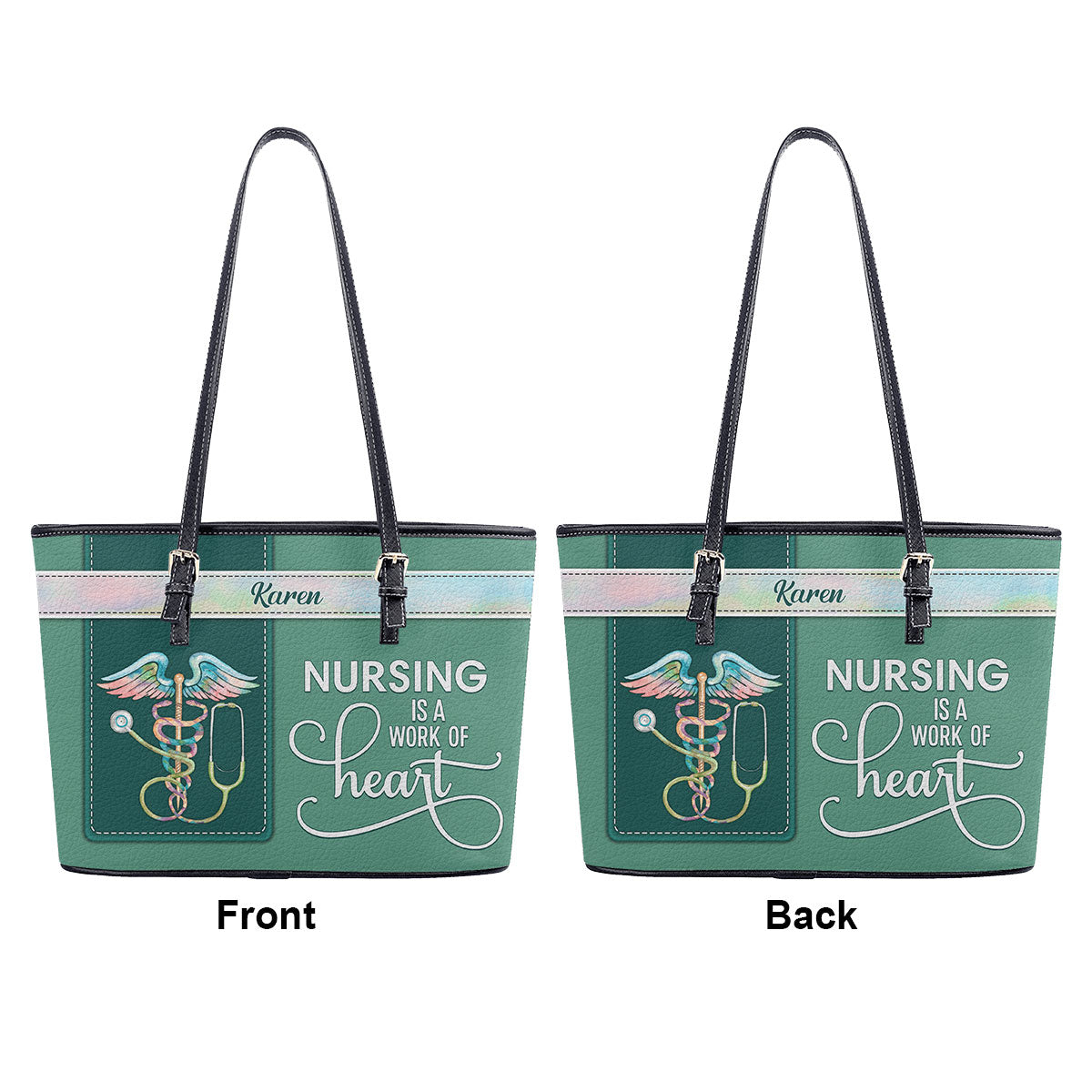 Nurse Job Is A Work of Heart - Personalized Custom Nurse Leather Tote Bag