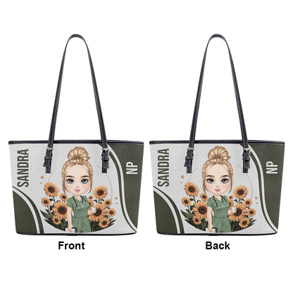 Sunflower Floral Style - Personalized Custom Nurse Leather Tote Bag