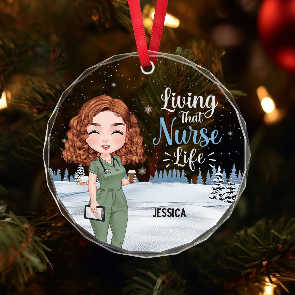 That Nurse Life - Personalized Nurse Circle Glass Ornament