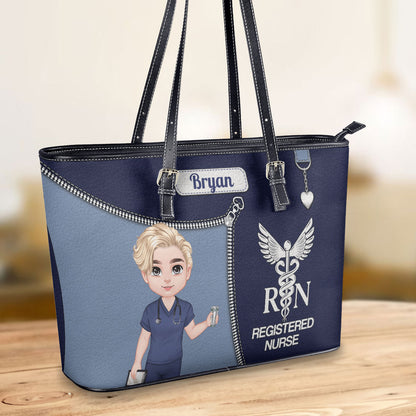 Watercolor Nurse Ver 2 - Personalized Custom Nurse Leather Tote Bag