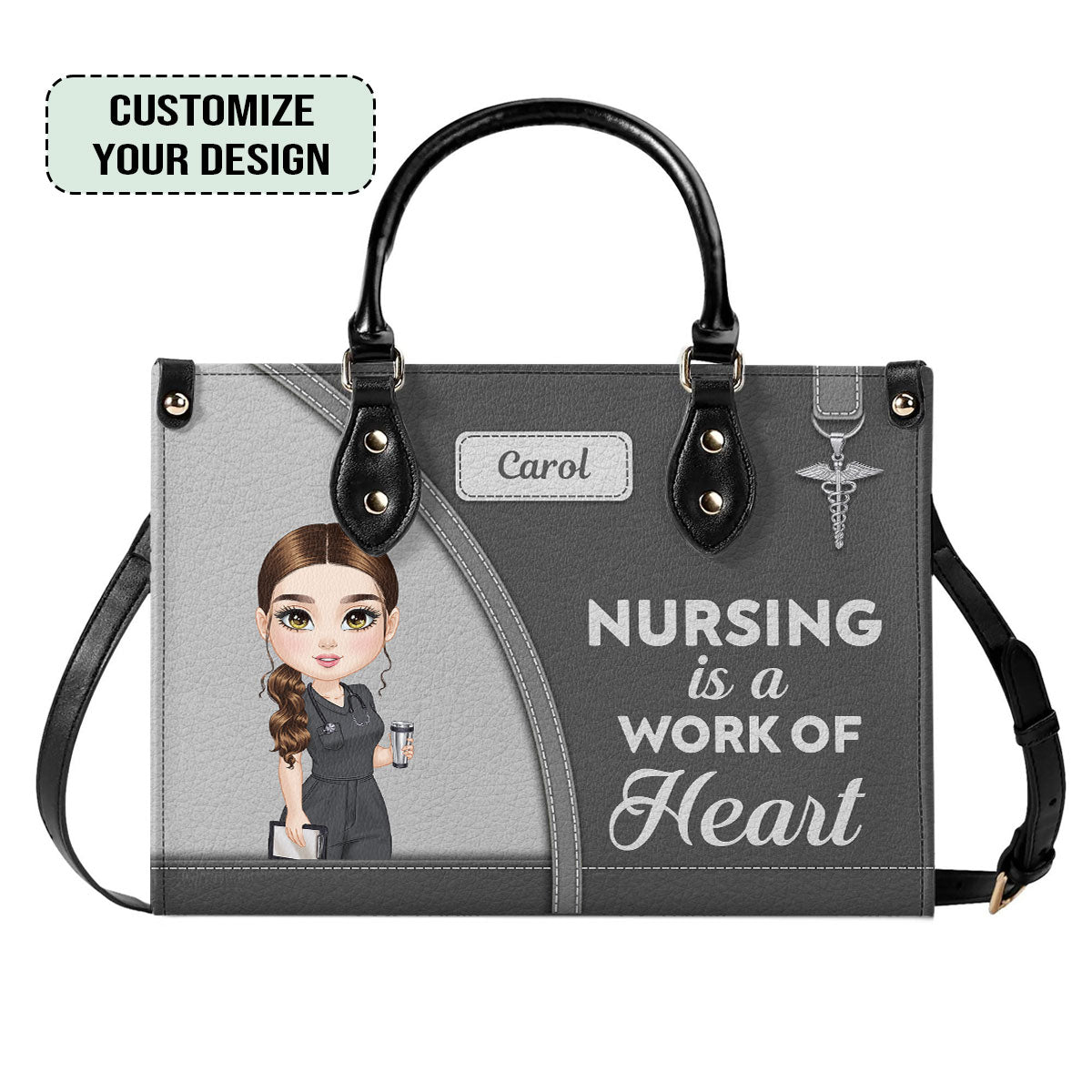 Nurse Work Of Heart - Personalized Custom Leather Handbag