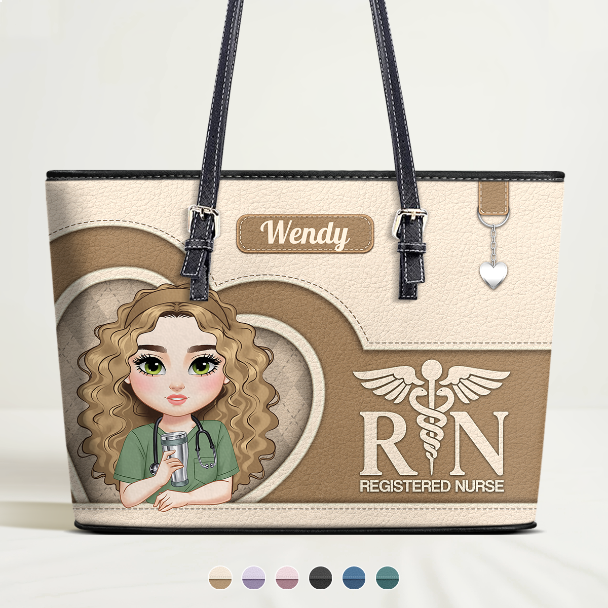 Nurse With Beautiful Heart - Personalized Custom Nurse Leather Tote Bag