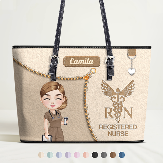 Watercolor Nurse - Personalized Custom Nurse Leather Tote Bag