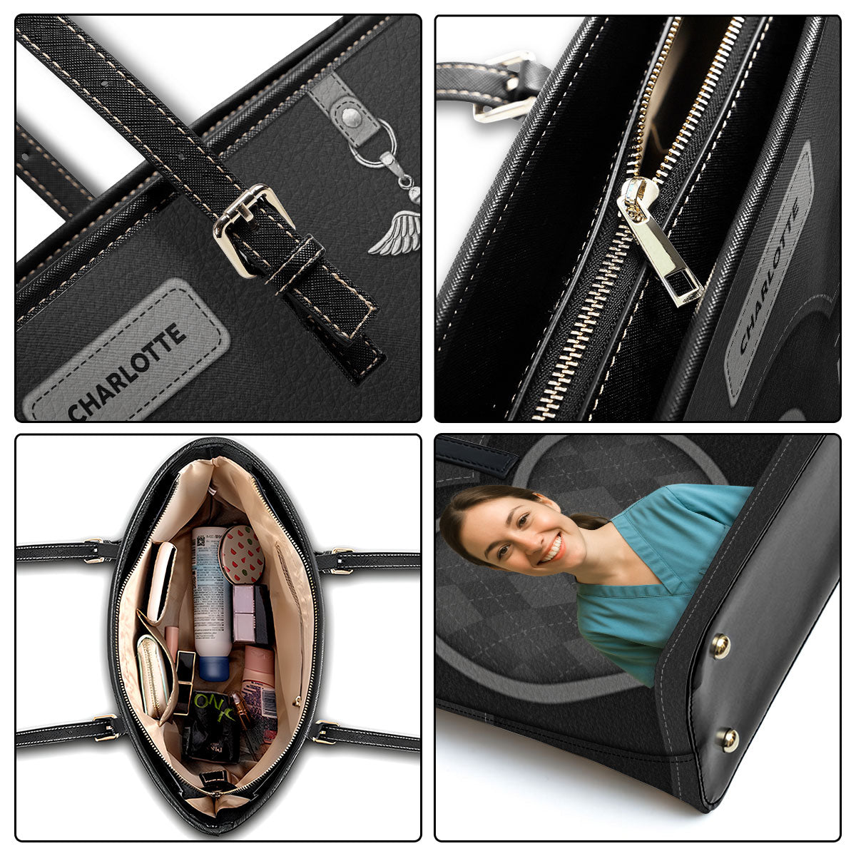 Nurse Basic Style Photo - Personalized Custom Nurse Leather Tote Bag