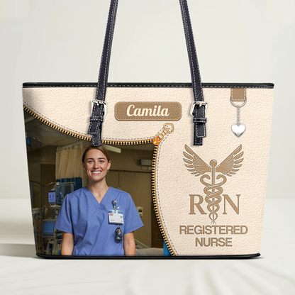 Watercolor Nurse Photo - Personalized Custom Nurse Leather Tote Bag