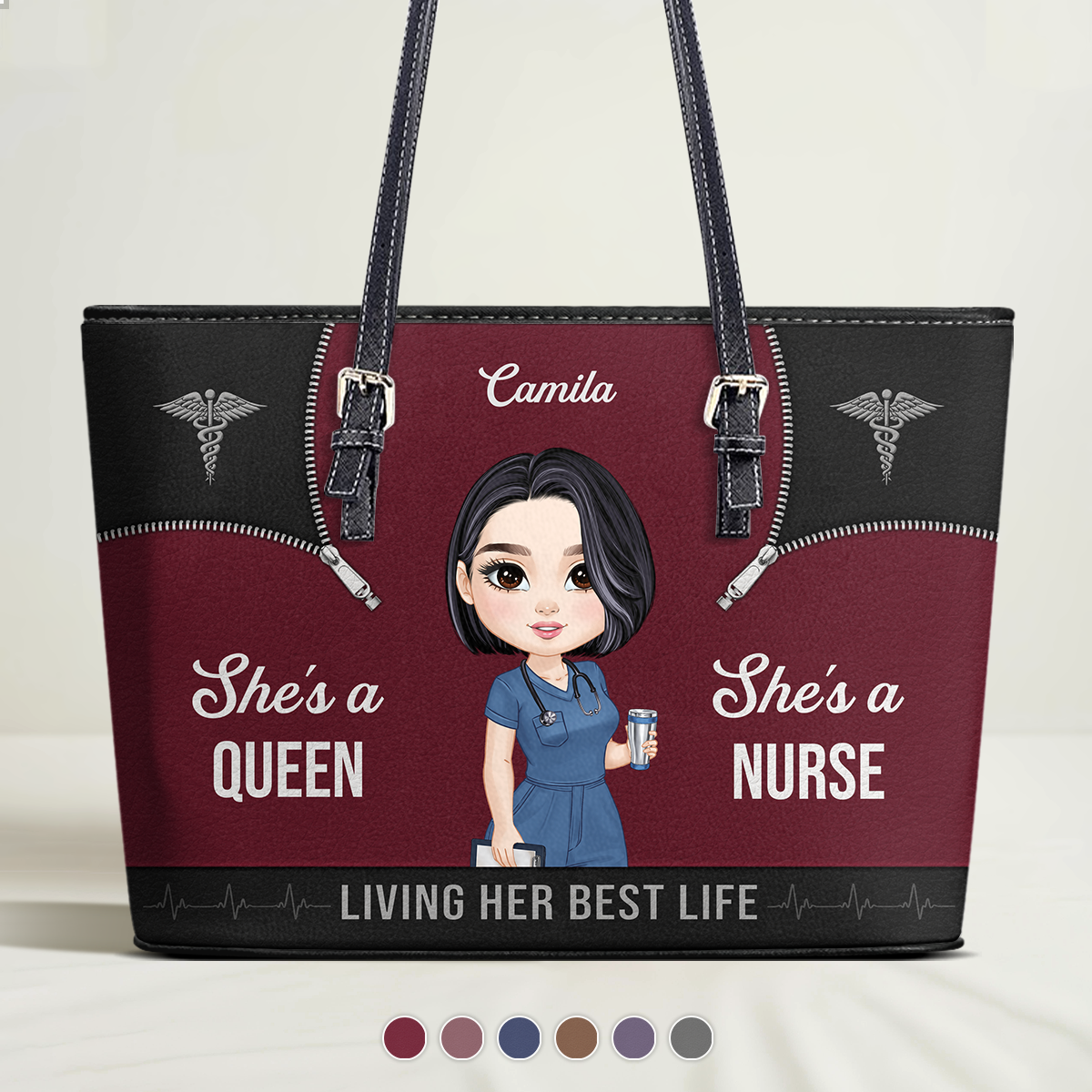 Nursing Queen Life - Personalized Custom Nurse Leather Tote Bag