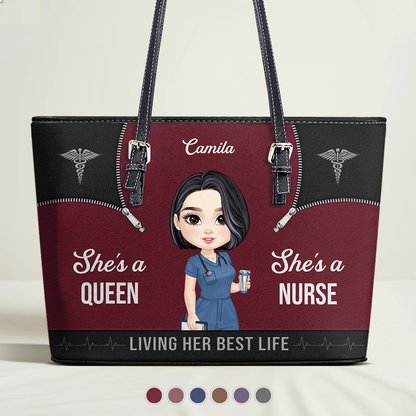 Nursing Queen Life - Personalized Custom Nurse Leather Tote Bag