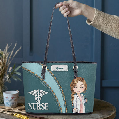 Nurse Elegant Style - Personalized Custom Nurse Leather Tote Bag