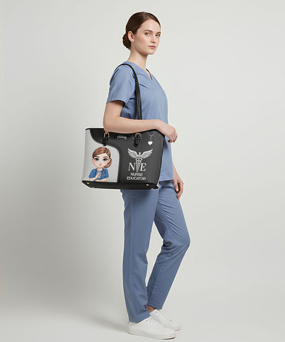 Graceful Nurse Style - Personalized Custom Nurse Leather Tote Bag