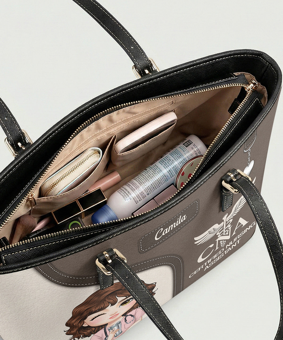 Graceful Nurse Style - Personalized Custom Nurse Leather Tote Bag