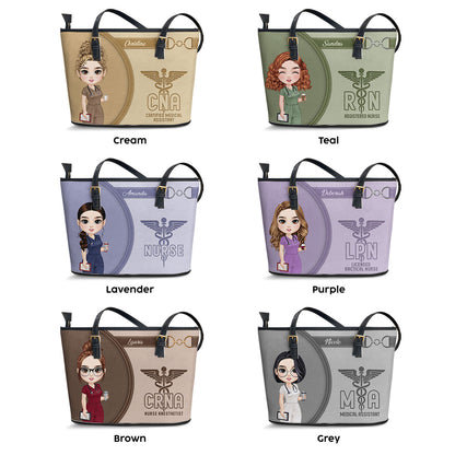 Nurse Love Scrubs - Personalized Custom Nurse Leather Tote Bag