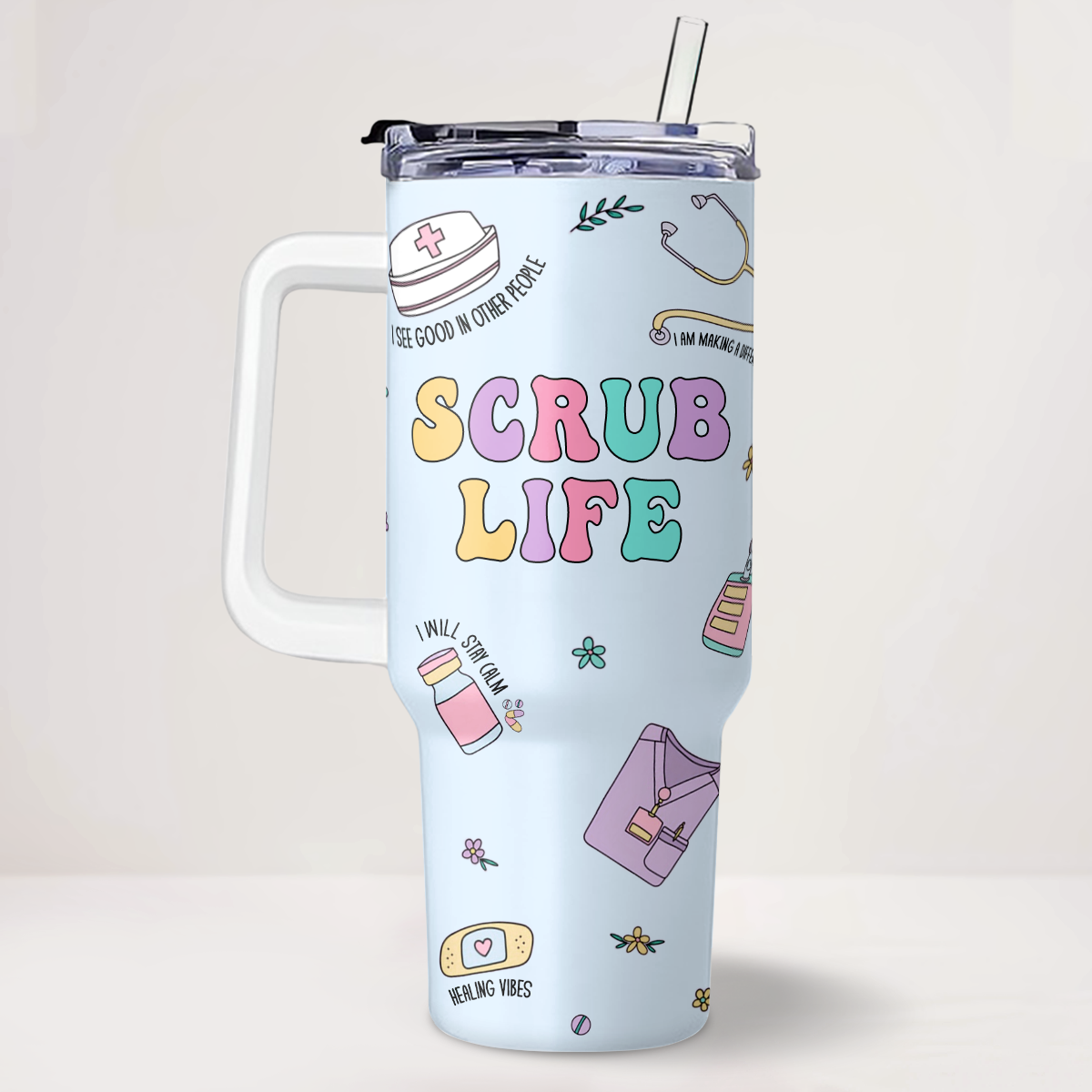 Scrub Life - Personalized Nurse 40oz Tumbler With Handle