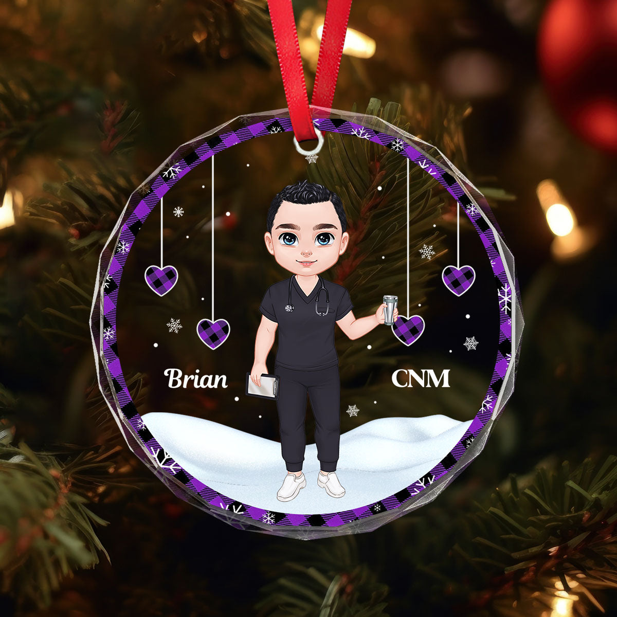 Gingham Best Nurse - Personalized Nurse Circle Glass Ornament