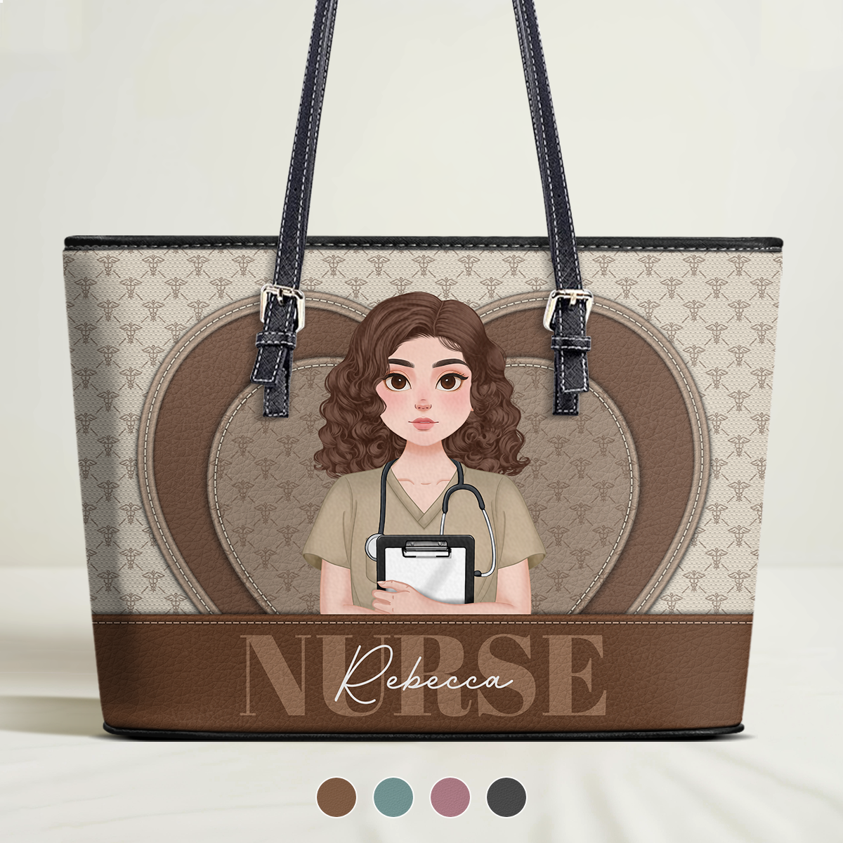 Heart And Mind - Personalized Custom Nurse Leather Tote Bag