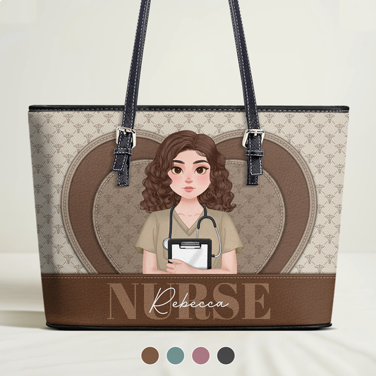 Heart And Mind - Personalized Custom Nurse Leather Tote Bag