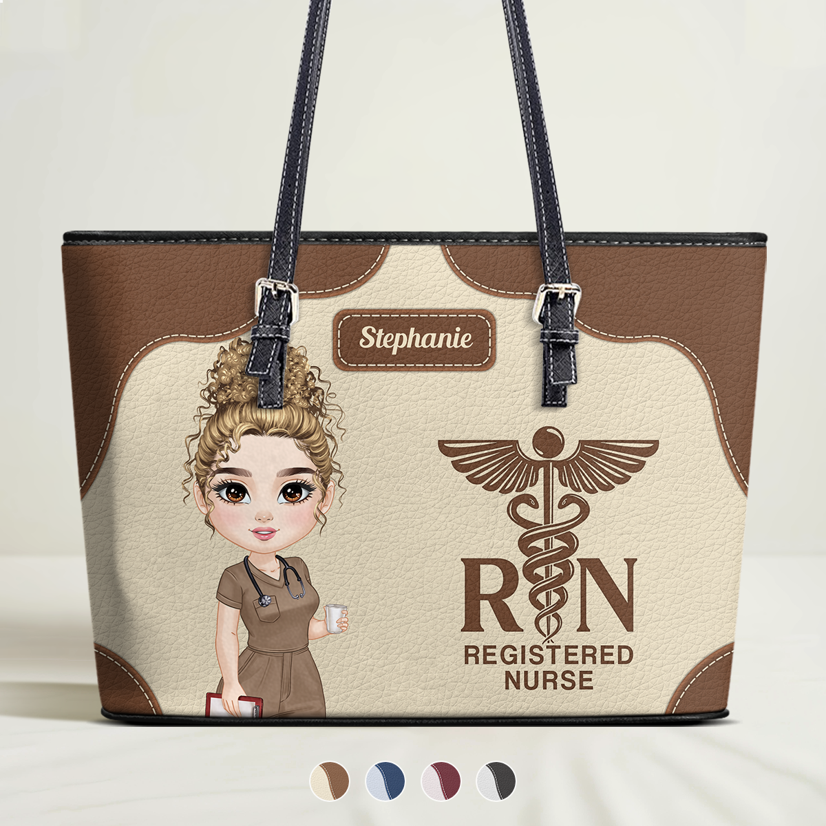 Nurse Caring - Personalized Custom Nurse Leather Tote Bag