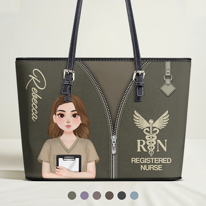 Nurse Modern Style - Personalized Custom Nurse Leather Tote Bag