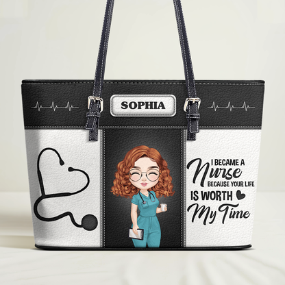 I Became A Nurse - Personalized Custom Nurse Leather Tote Bag