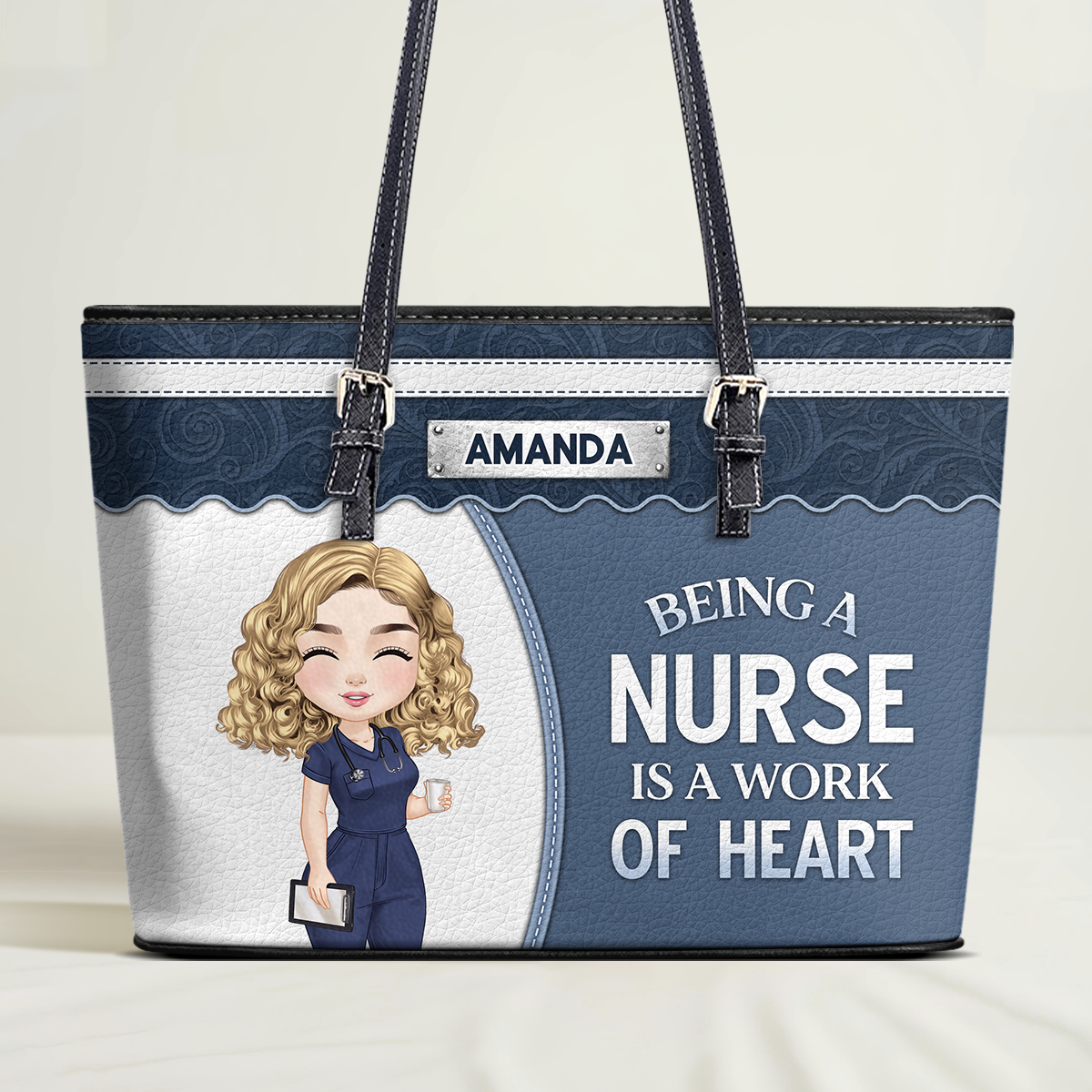 A Work Of Heart - Personalized Custom Nurse Leather Tote Bag