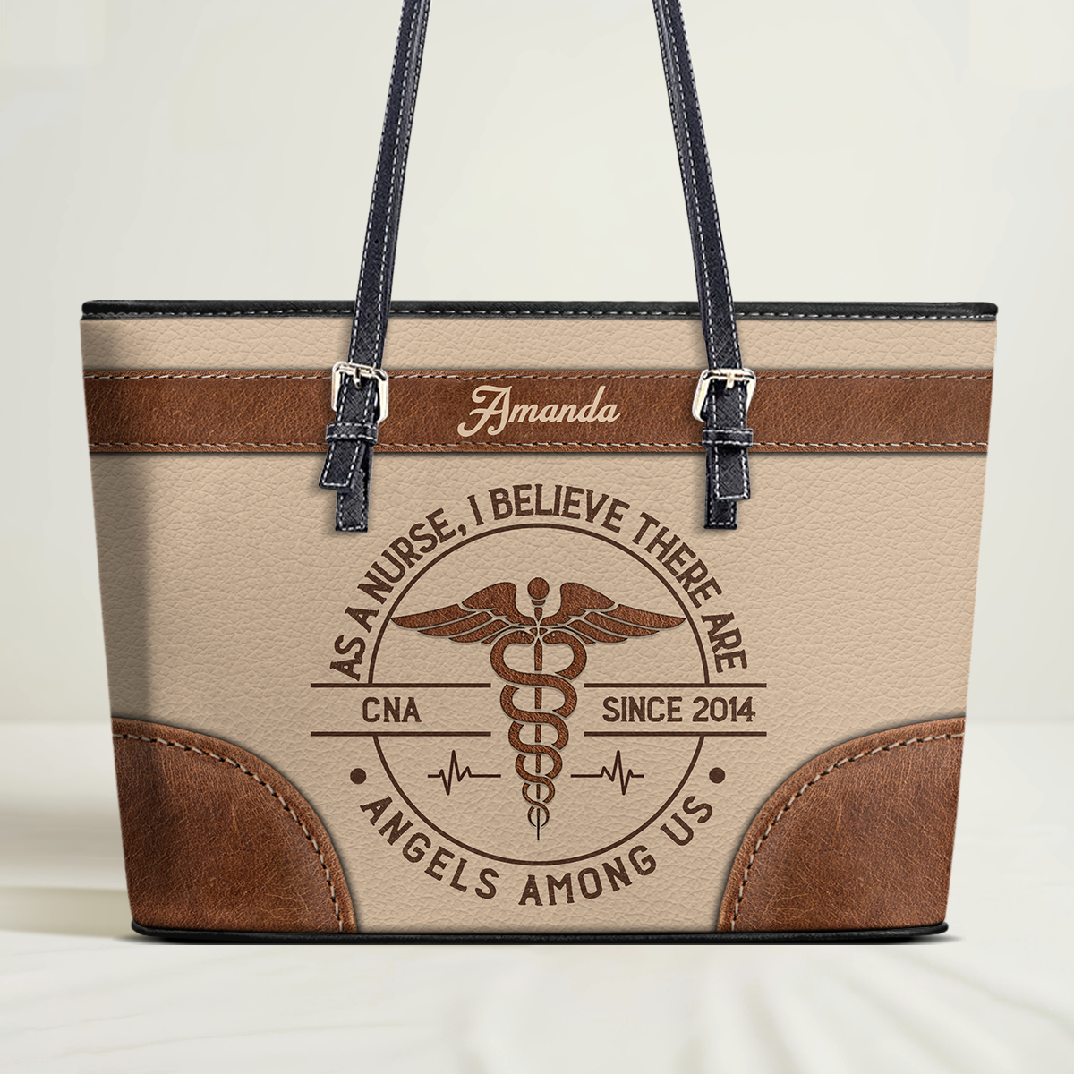 Angels Among Us - Personalized Custom Nurse Leather Tote Bag