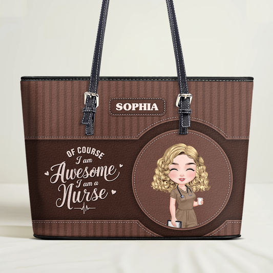Awesome Nurse - Personalized Custom Nurse Leather Tote Bag